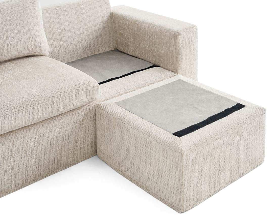 Canapé d'angle déhoussable et modulable 3 places et 1 pouf en velours texturé Calgary