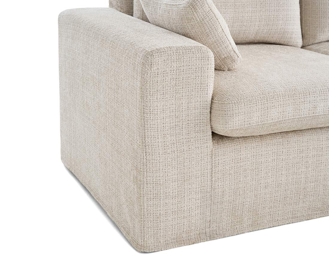 Canapé d'angle déhoussable et modulable 3 places et 1 pouf en velours texturé Calgary