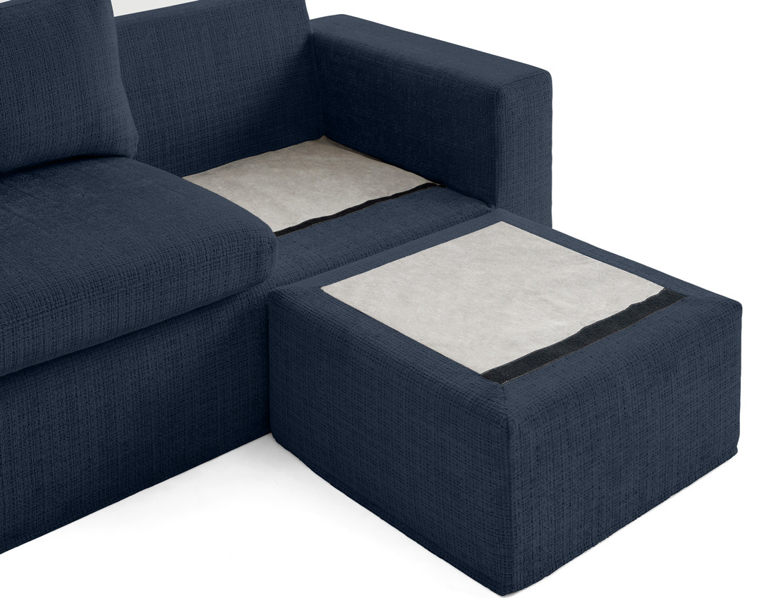 Canapé d'angle déhoussable et modulable 3 places et 1 pouf en velours texturé Calgary