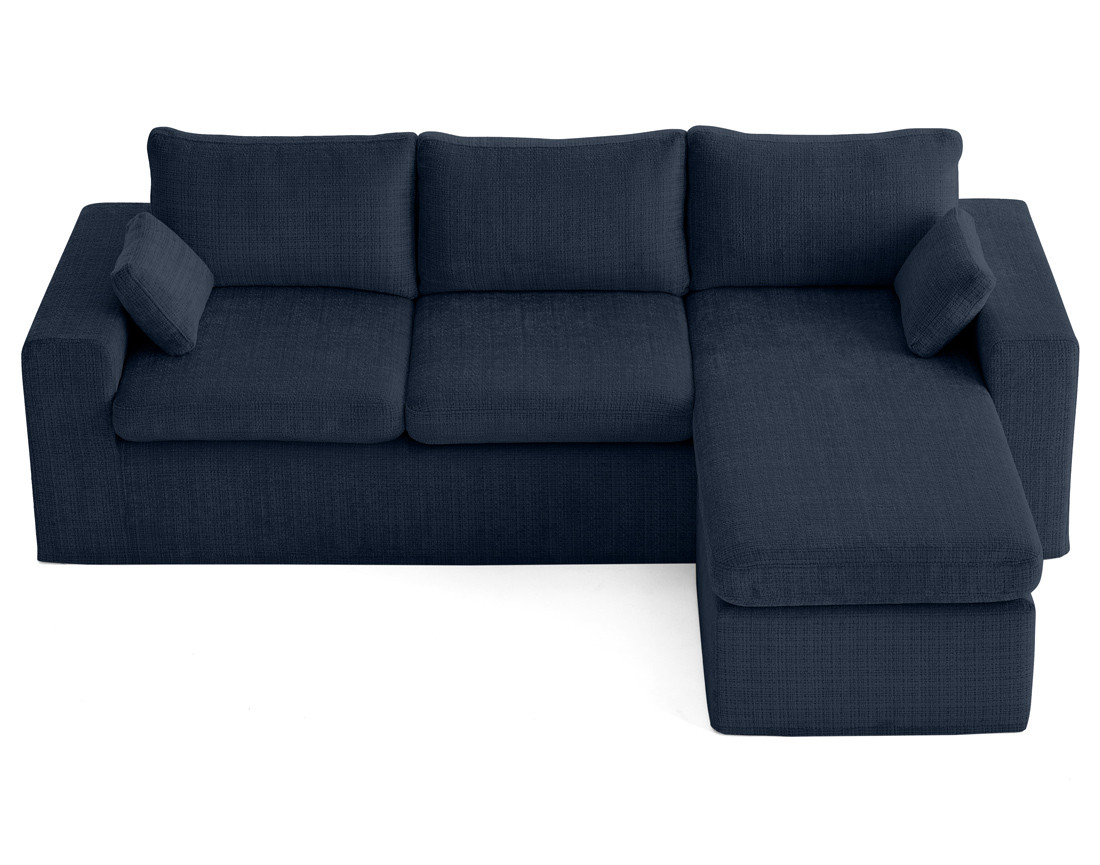 Canapé d'angle déhoussable et modulable 3 places et 1 pouf en velours texturé Calgary