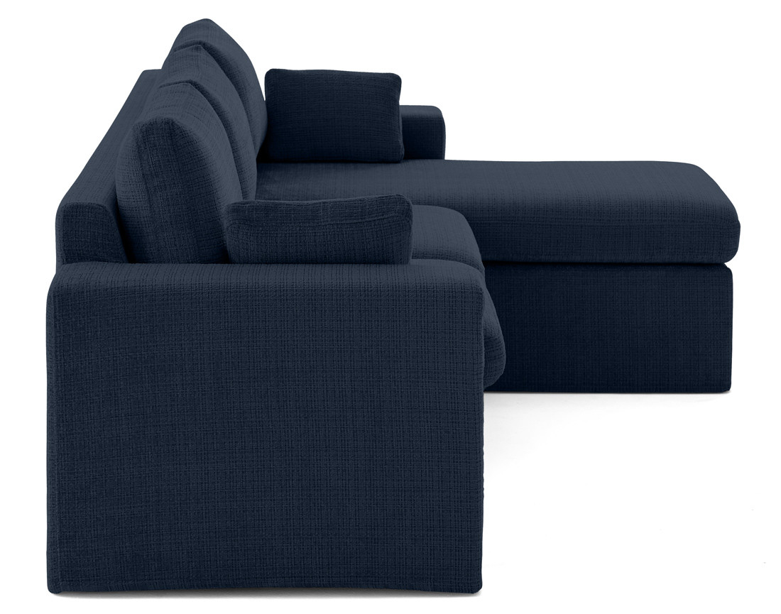 Canapé d'angle déhoussable et modulable 3 places et 1 pouf en velours texturé Calgary