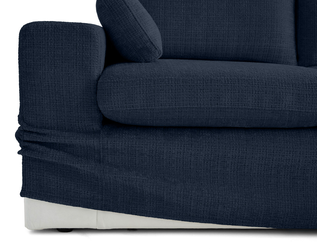 Canapé d'angle déhoussable et modulable 3 places et 1 pouf en velours texturé Calgary