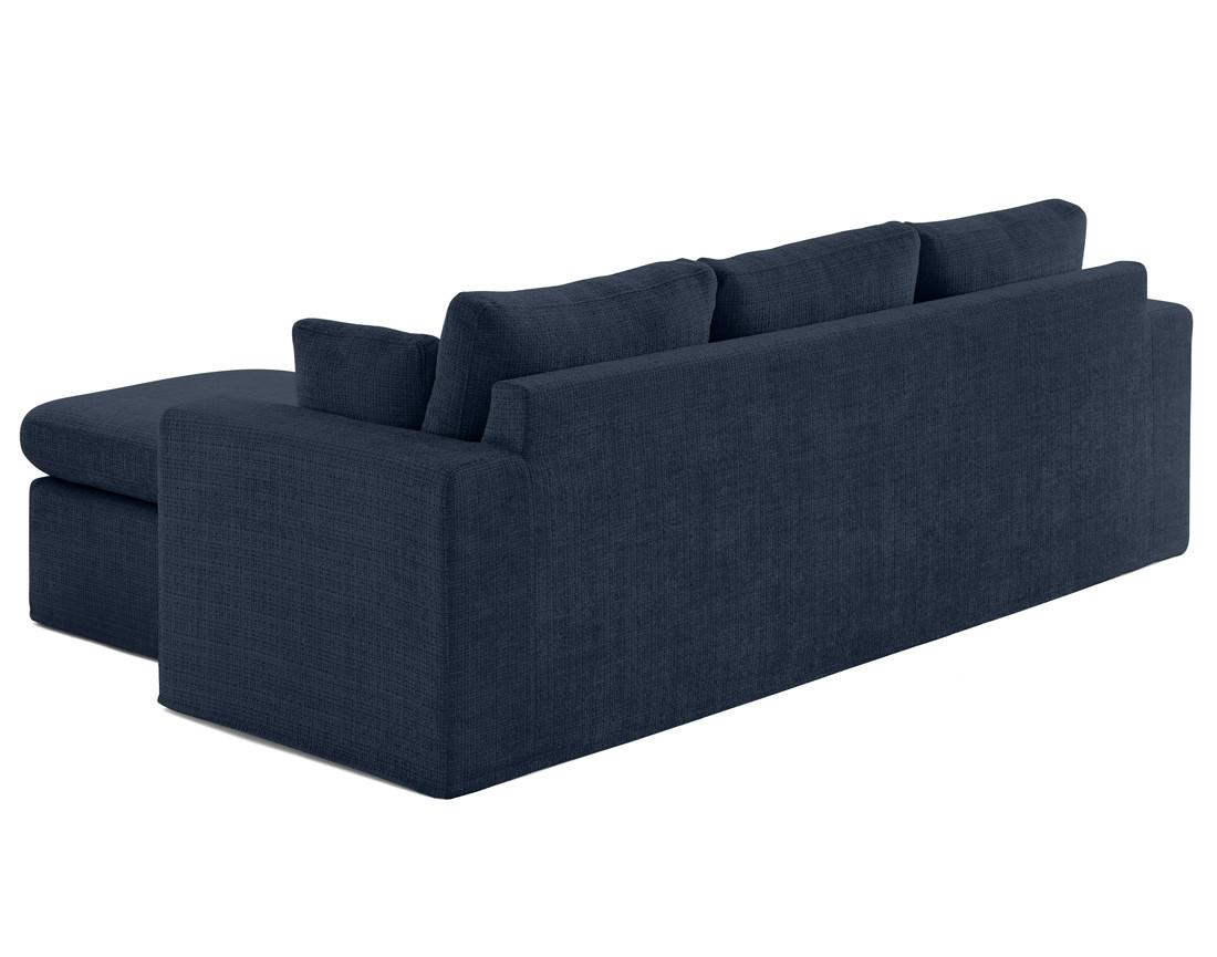 Canapé d'angle déhoussable et modulable 3 places et 1 pouf en velours texturé Calgary