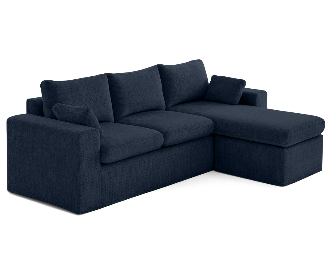 Canapé d'angle déhoussable et modulable 3 places et 1 pouf en velours texturé Calgary