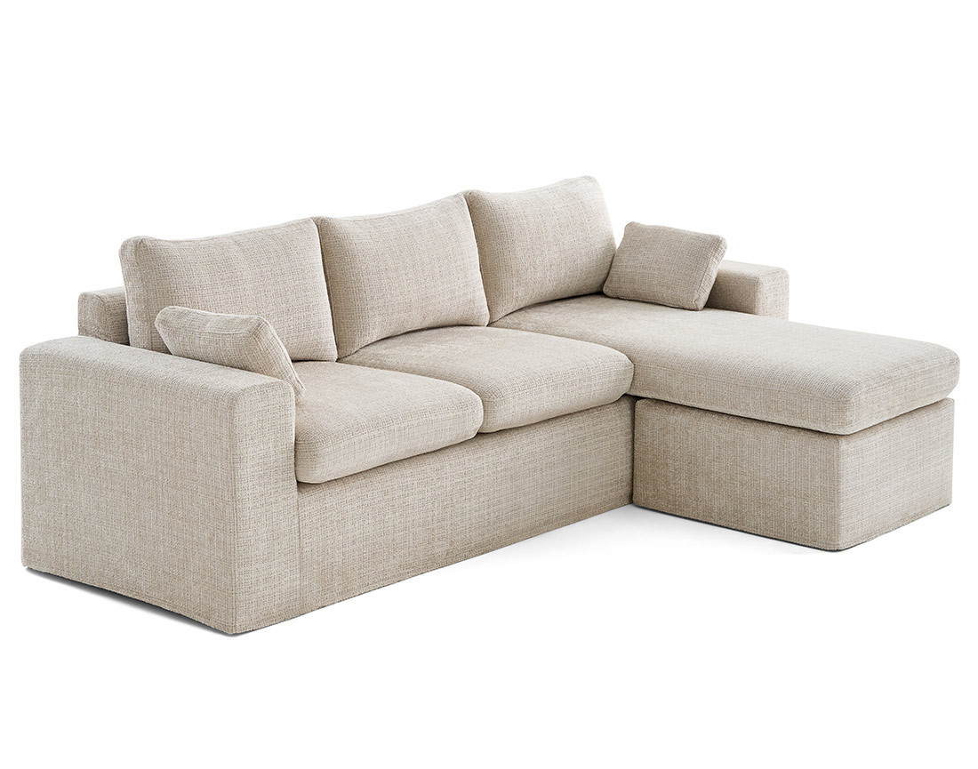 Canapé d'angle déhoussable et modulable 3 places et 1 pouf en velours texturé Calgary