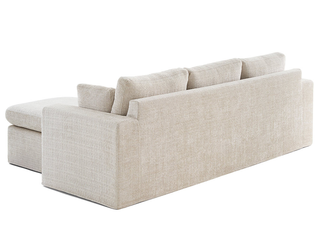 Canapé d'angle déhoussable et modulable 3 places et 1 pouf en velours texturé Calgary