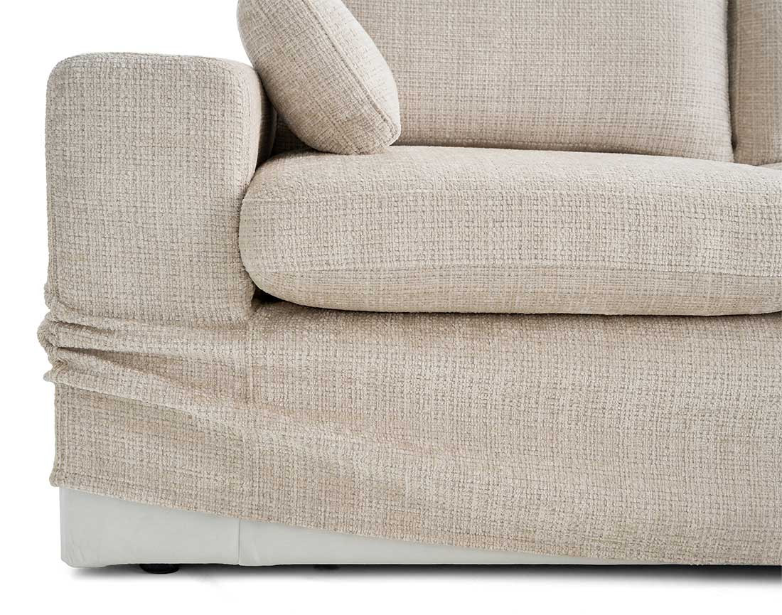 Canapé d'angle déhoussable et modulable 3 places et 1 pouf en velours texturé Calgary