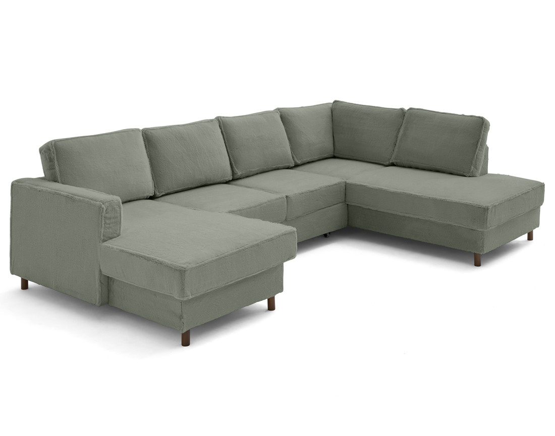 Canapé panoramique d'angle droit 7 places convertible avec coffre en fausse fourrure Jake