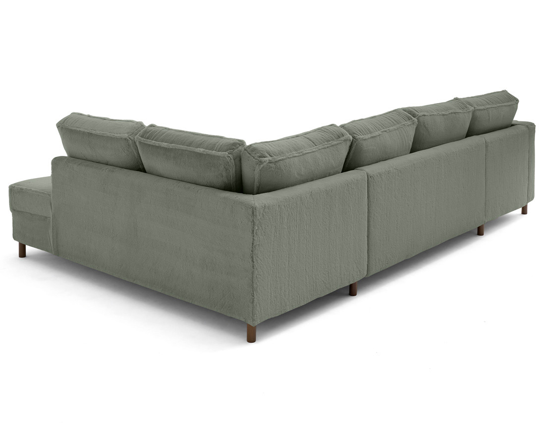 Canapé panoramique d'angle droit 7 places convertible avec coffre en fausse fourrure Jake