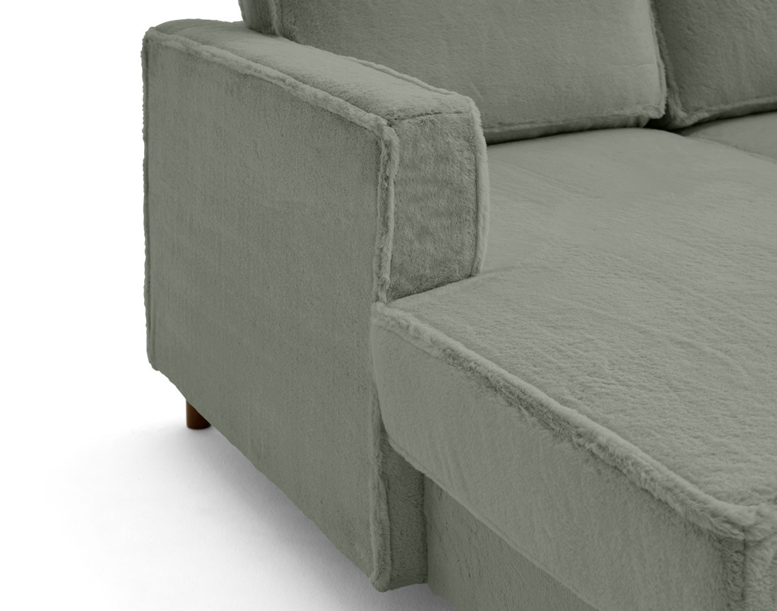 Canapé panoramique d'angle droit 7 places convertible avec coffre en fausse fourrure Jake