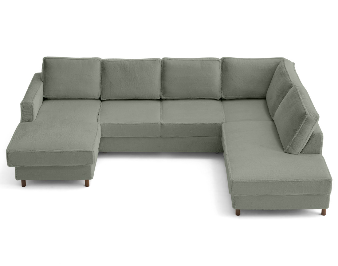 Canapé panoramique d'angle droit 7 places convertible avec coffre en fausse fourrure Jake