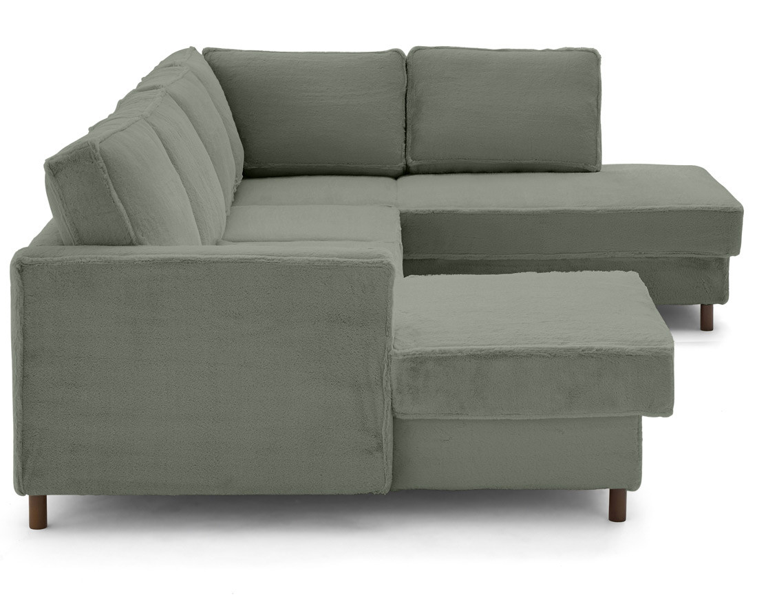 Canapé panoramique d'angle droit 7 places convertible avec coffre en fausse fourrure Jake