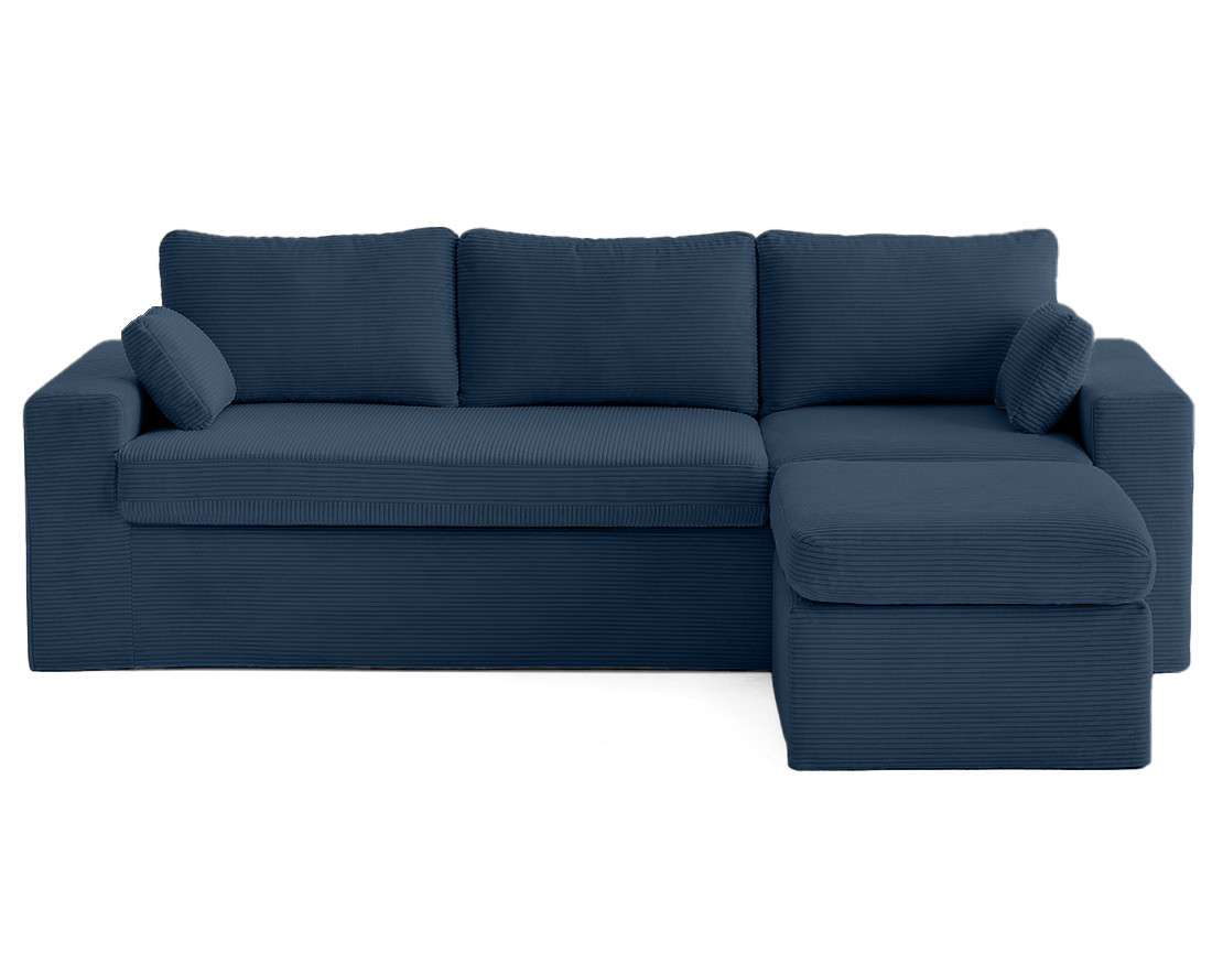 Canapé d'angle déhoussable et modulable 3 places et 1 pouf en velours côtelé Calgary