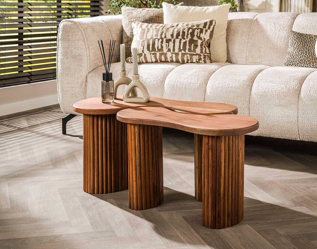 Lot de 2 tables basses bois massif d'acacia 80 et 65 cm Kamea