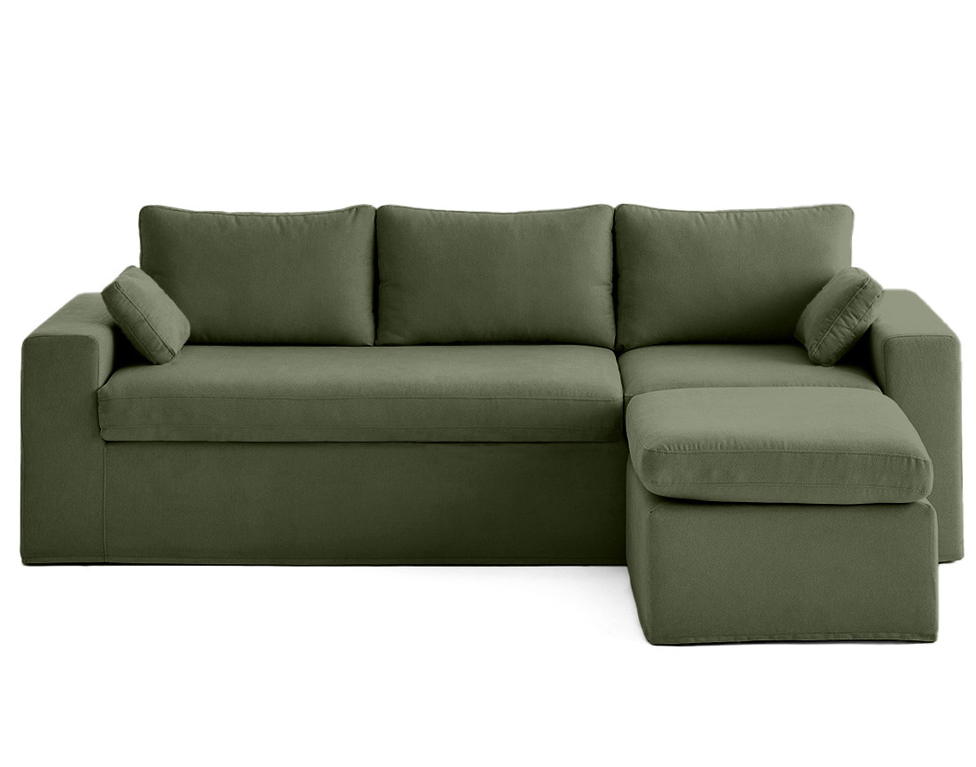 Canapé d'angle déhoussable et modulable 3 places et 1 pouf en tissu Calgary