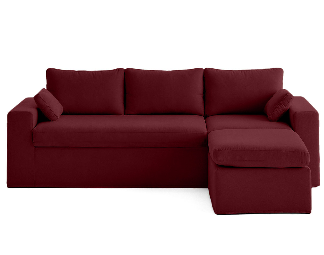 Canapé d'angle déhoussable et modulable 3 places et 1 pouf en tissu Calgary