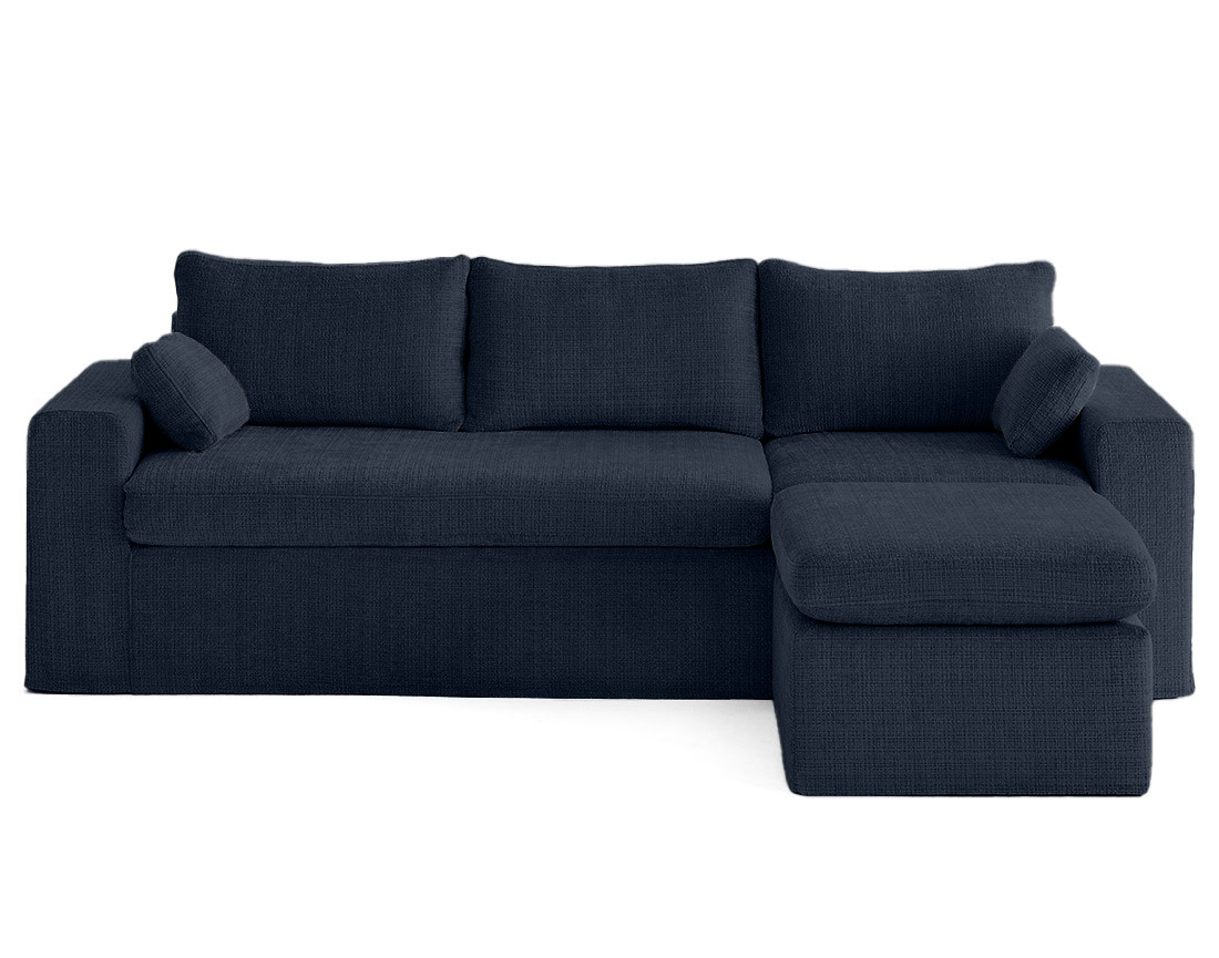 Canapé d'angle déhoussable et modulable 3 places et 1 pouf en velours texturé Calgary