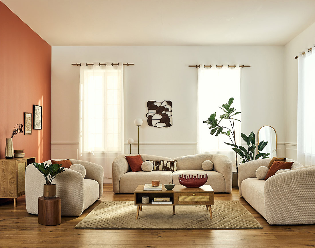 Table basse bois et cannage 110 cm Goto