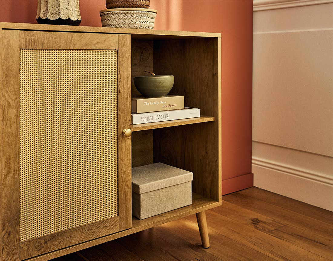 Buffet haut bois et cannage 80 cm Goto