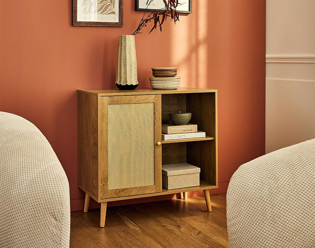 Buffet haut bois et cannage 80 cm Goto