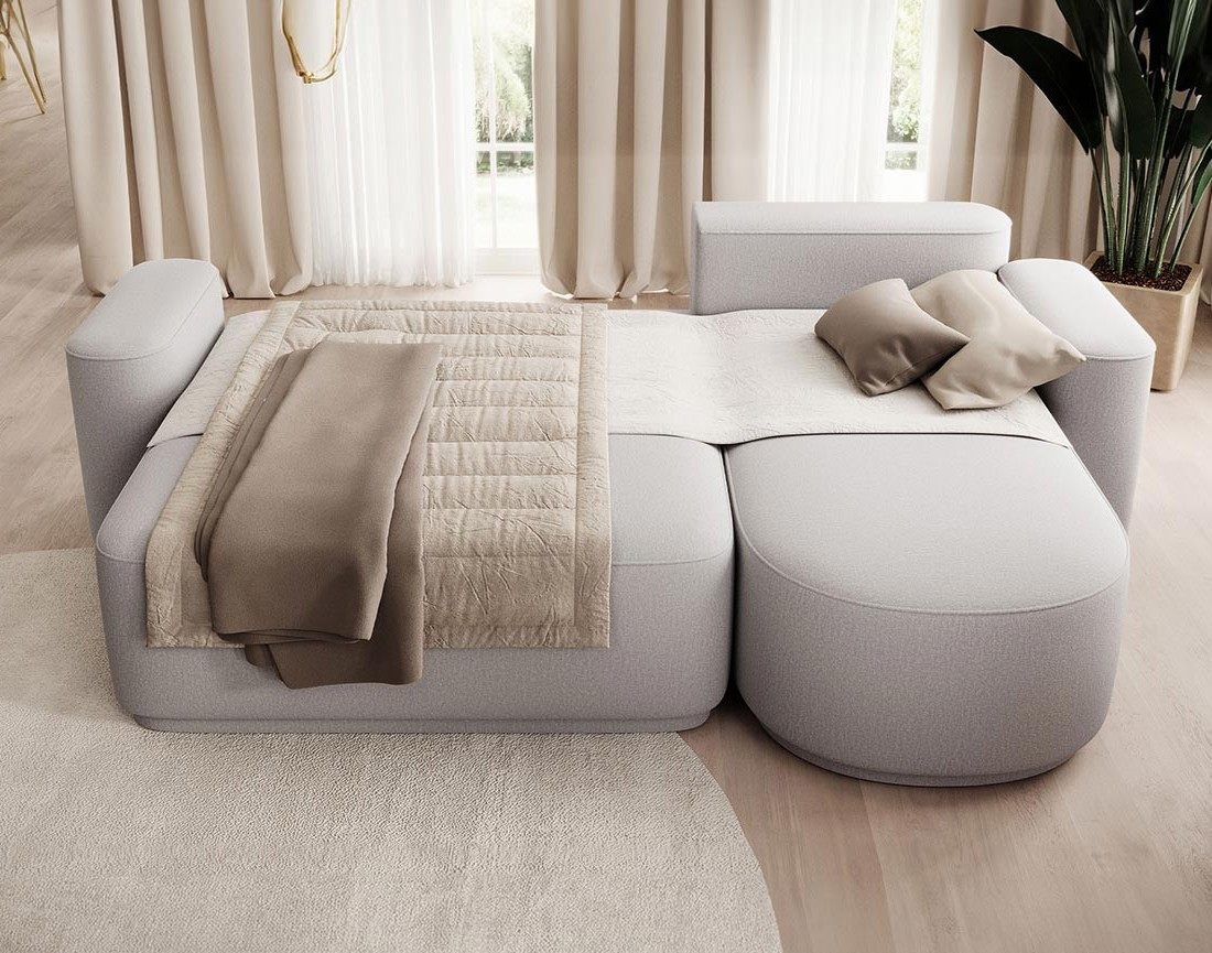 Canapé d'angle droit 4 places convertible avec coffre en tissu Sam