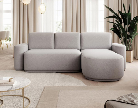 Canapé d'angle droit 4 places convertible avec coffre en tissu Sam