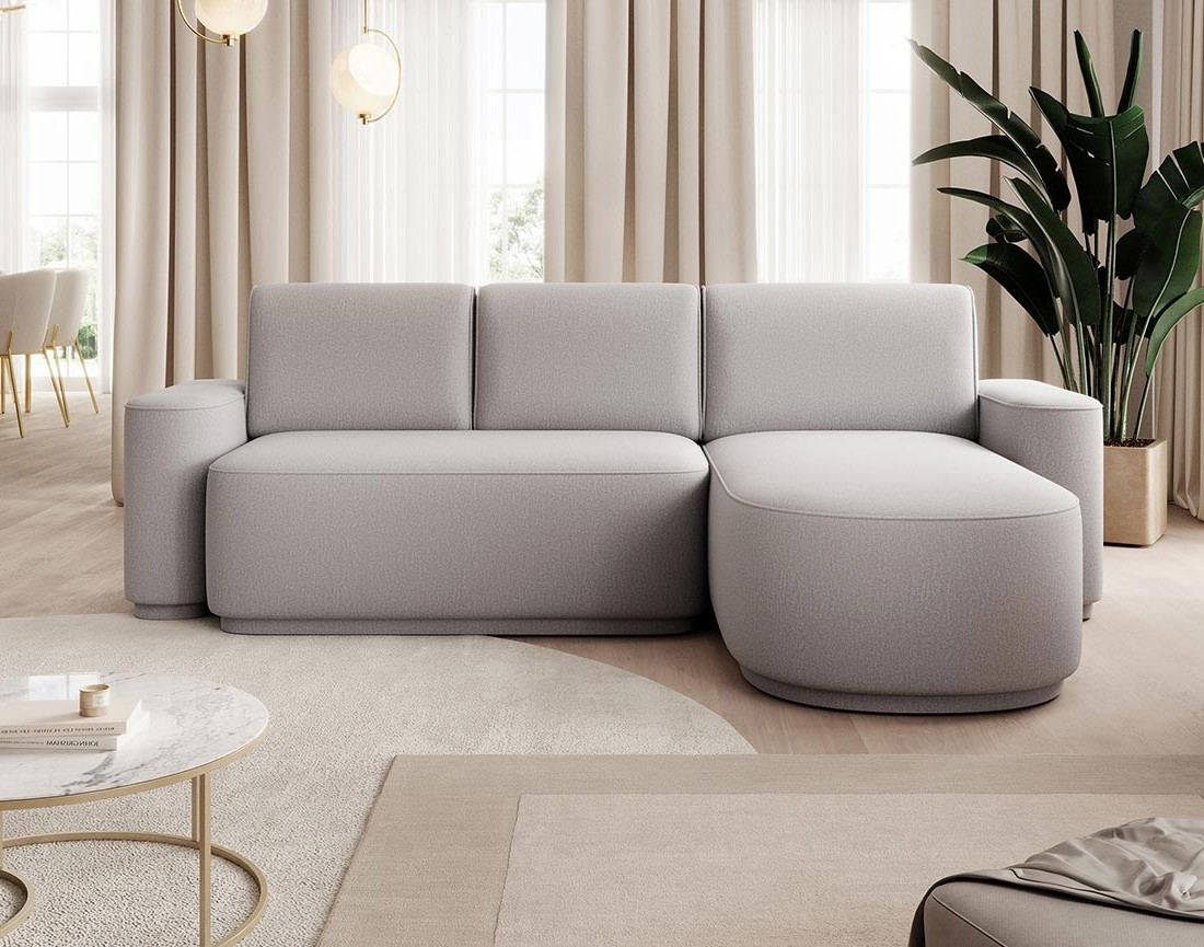 Canapé d'angle droit 4 places convertible avec coffre en tissu Sam