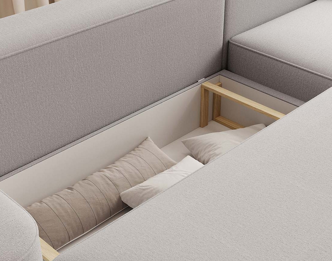 Canapé d'angle droit 4 places convertible avec coffre en tissu Sam