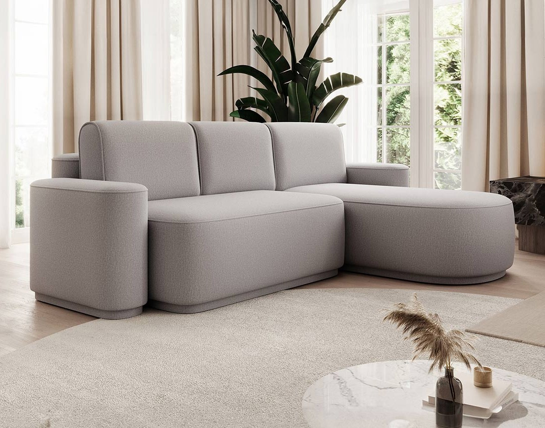 Canapé d'angle droit 4 places convertible avec coffre en tissu Sam