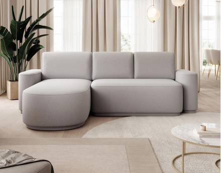 Canapé d'angle gauche 4 places convertible avec coffre en tissu Sam