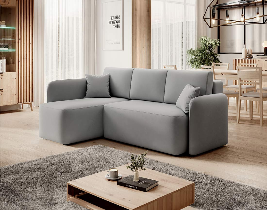 Canapé d'angle gauche 4 places convertible avec coffre en velours Suzie