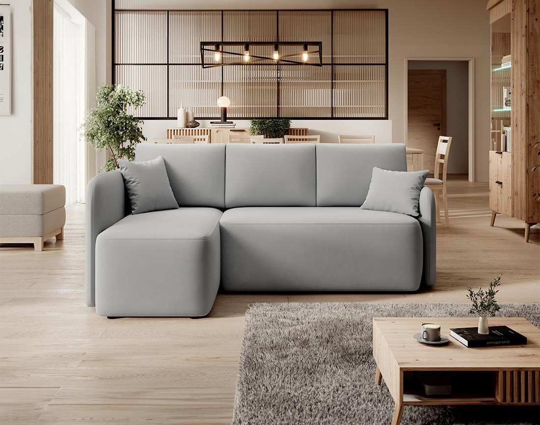 Canapé d'angle gauche 4 places convertible avec coffre en velours Suzie