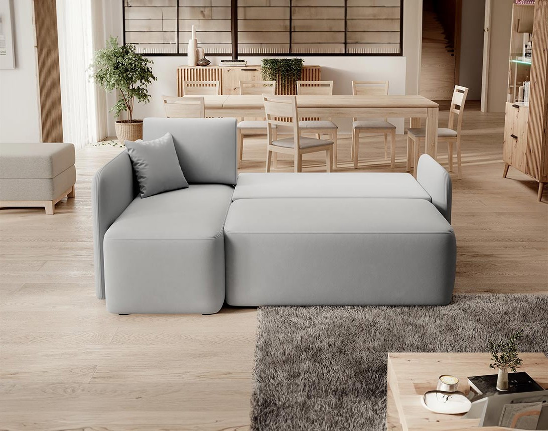 Canapé d'angle gauche 4 places convertible avec coffre en velours Suzie