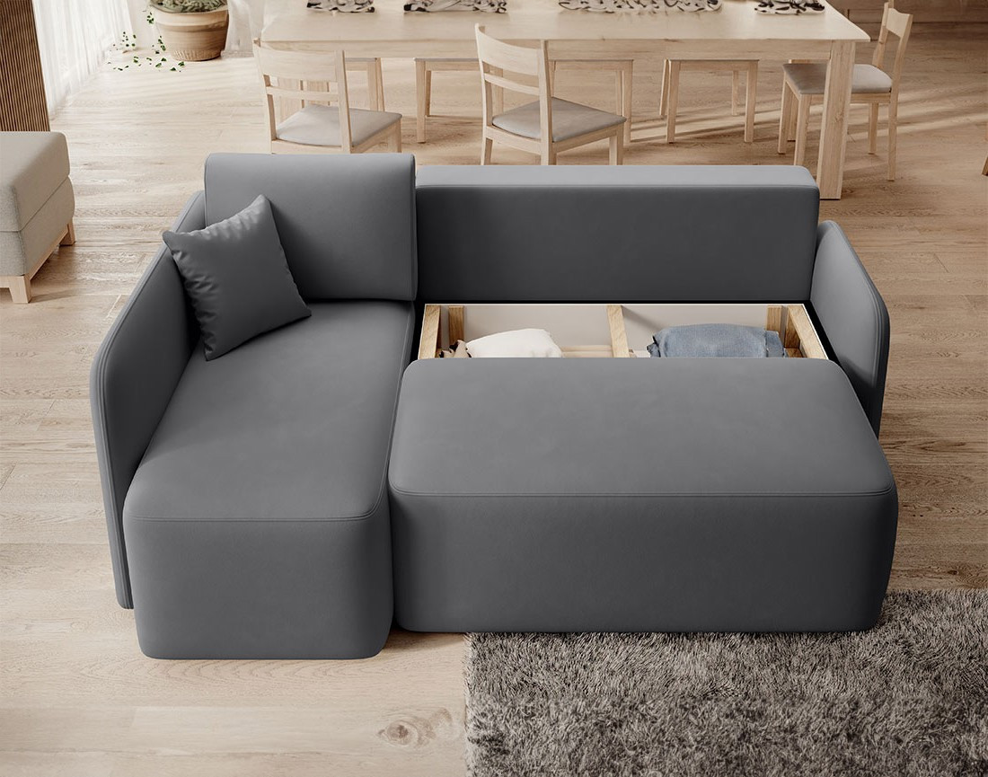 Canapé d'angle gauche 4 places convertible avec coffre en velours Suzie