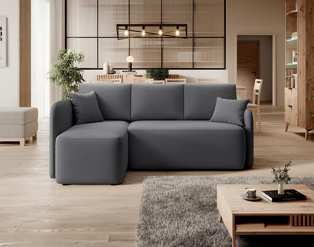 Canapé d'angle gauche 4 places convertible avec coffre en velours Suzie