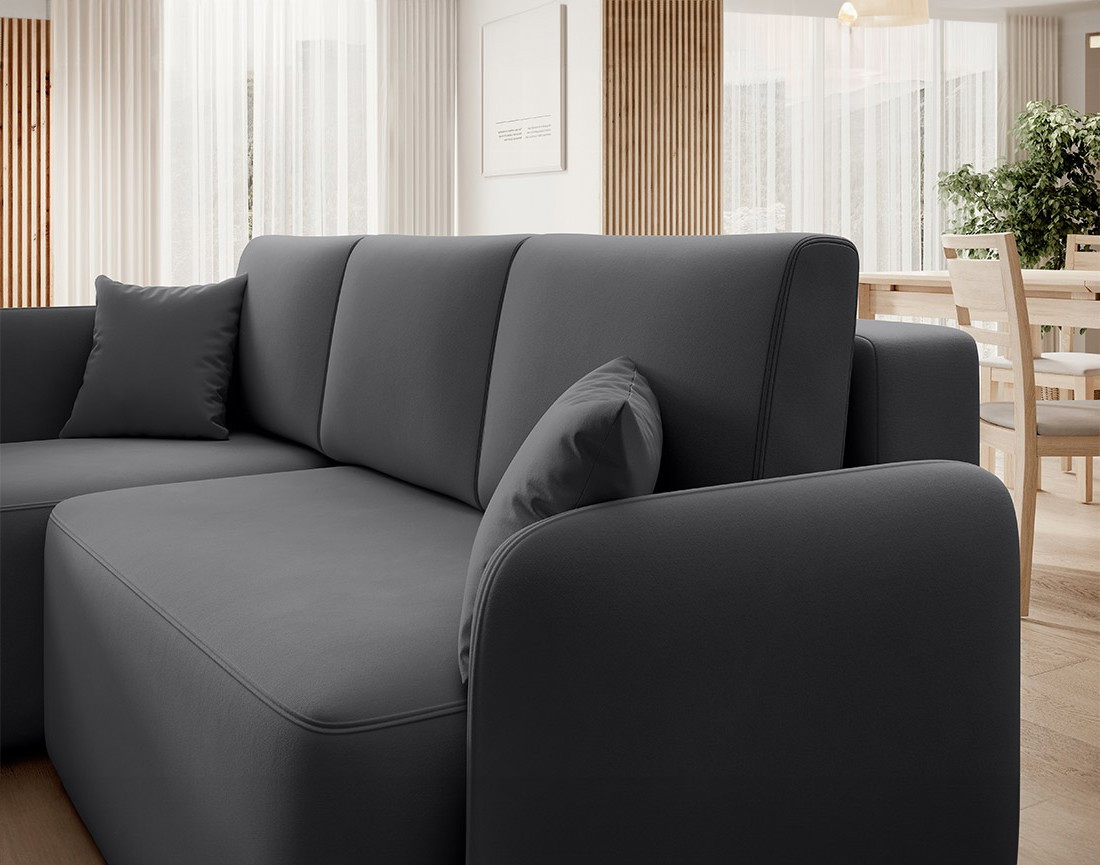 Canapé d'angle gauche 4 places convertible avec coffre en velours Suzie