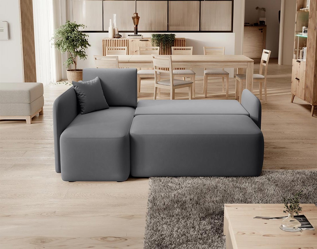 Canapé d'angle gauche 4 places convertible avec coffre en velours Suzie