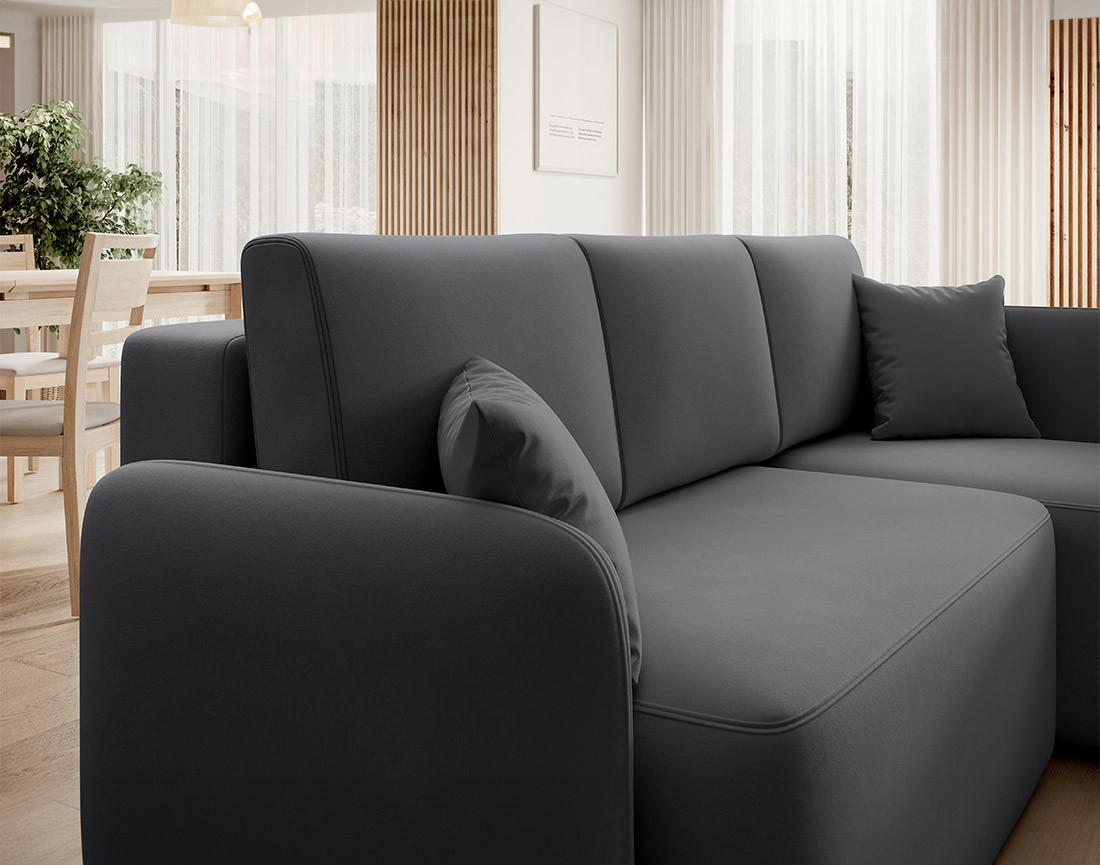 Canapé d'angle droit 4 places convertible avec coffre en velours Suzie