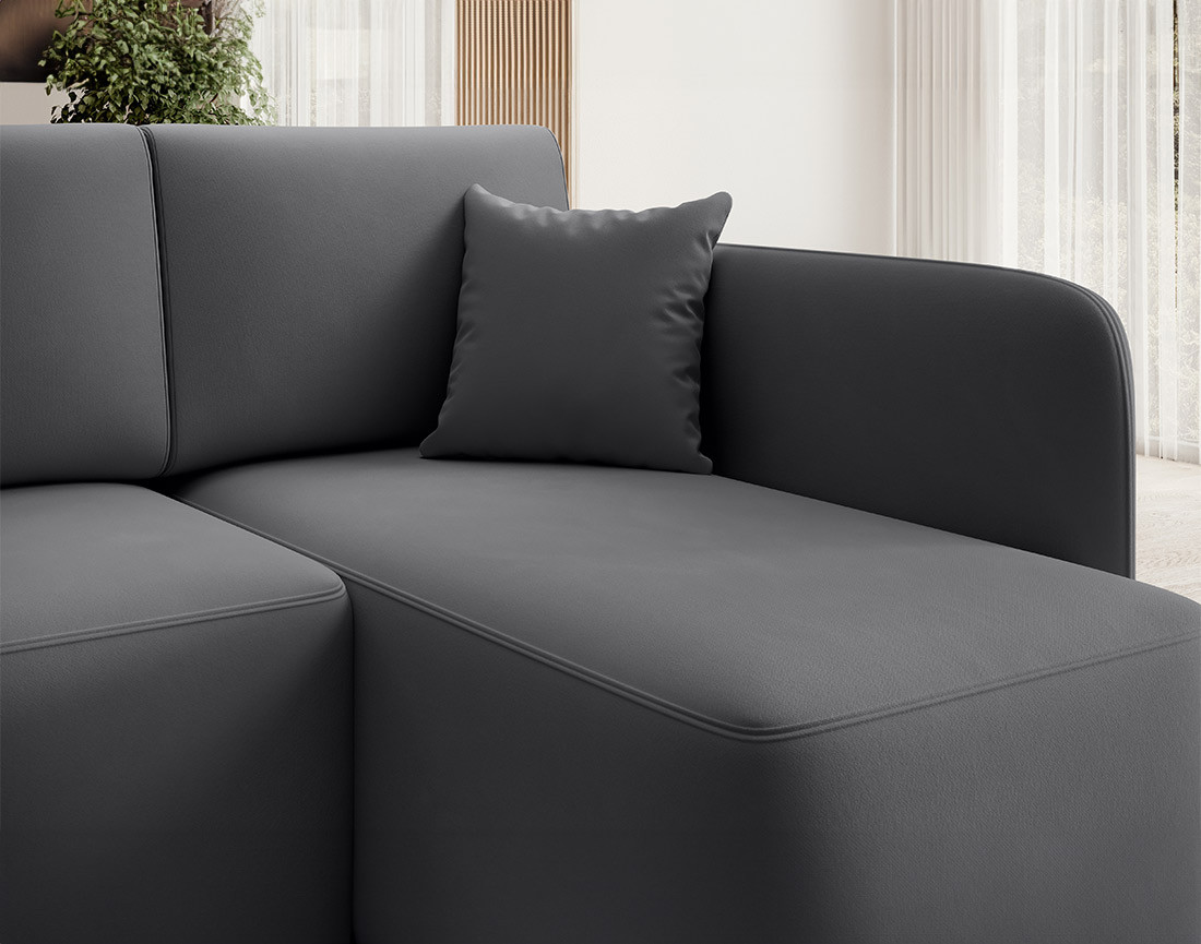 Canapé d'angle droit 4 places convertible avec coffre en velours Suzie