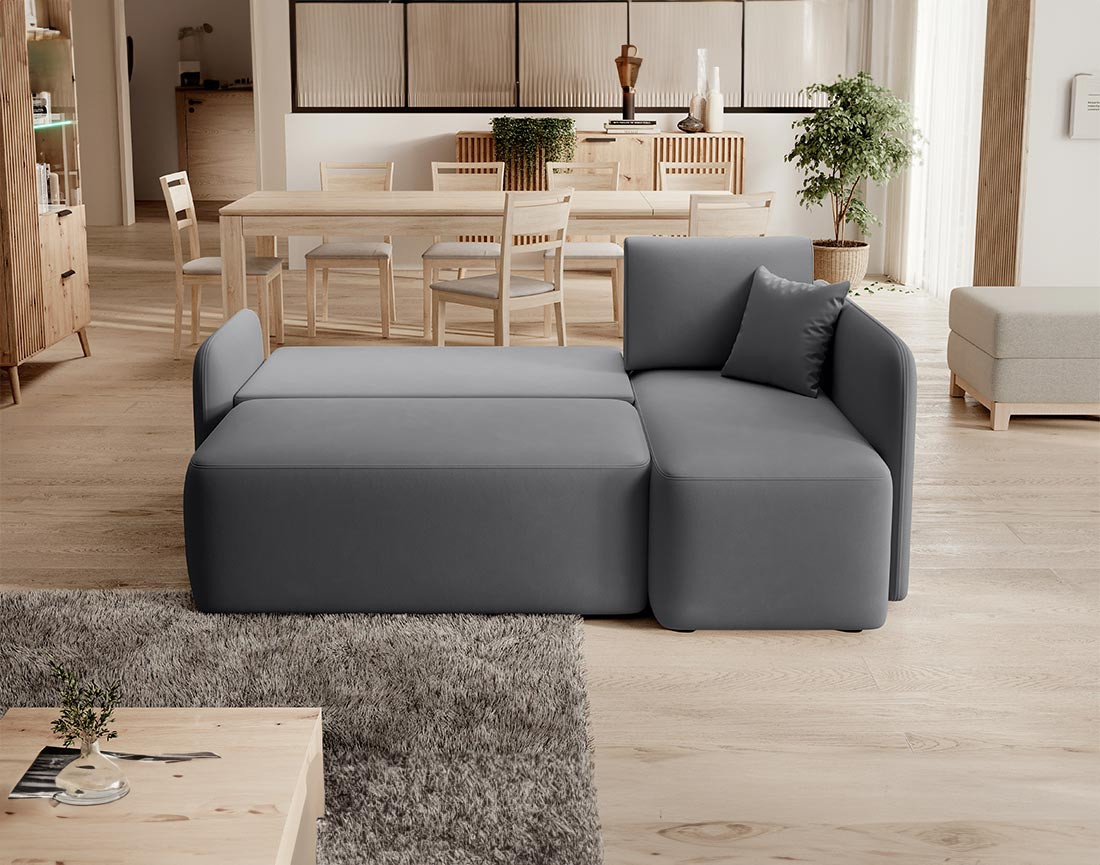 Canapé d'angle droit 4 places convertible avec coffre en velours Suzie