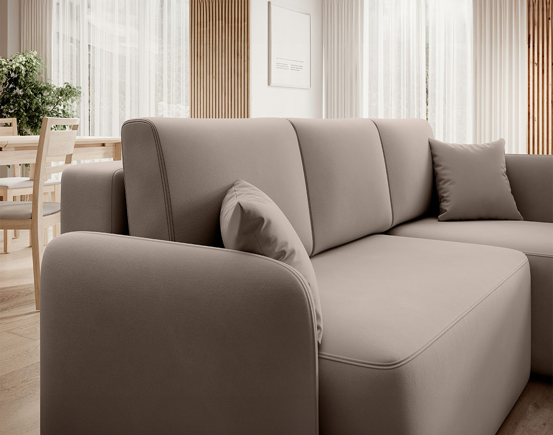 Canapé d'angle droit 4 places convertible avec coffre en velours Suzie