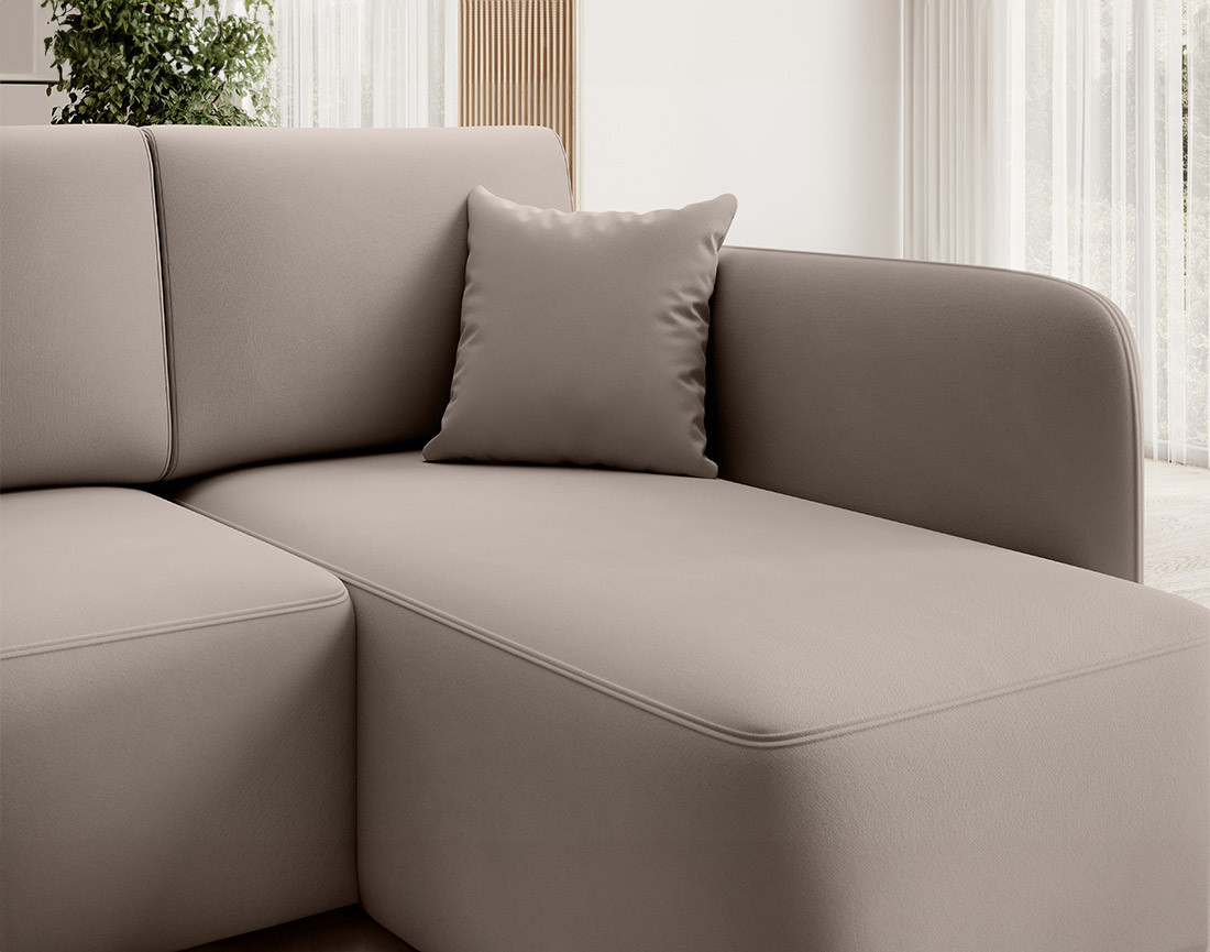 Canapé d'angle droit 4 places convertible avec coffre en velours Suzie