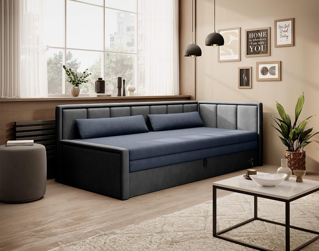 Canapé 3 places droit convertible avec coffre en velours James