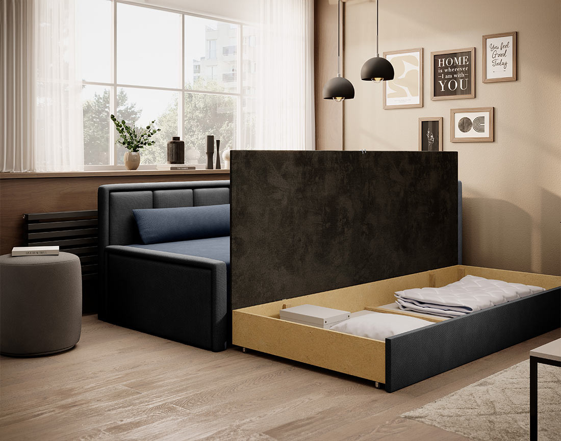 Canapé 3 places droit convertible avec coffre en velours James