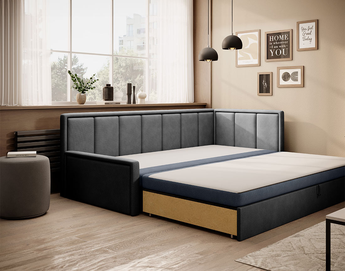 Canapé 3 places droit convertible avec coffre en velours James