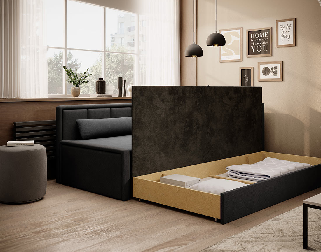 Canapé 3 places droit convertible avec coffre en velours James