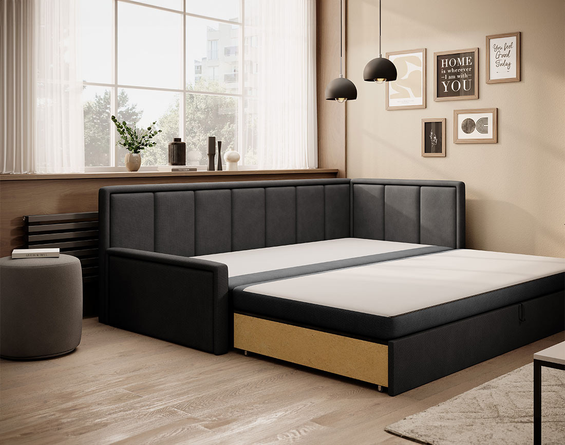 Canapé 3 places droit convertible avec coffre en velours James