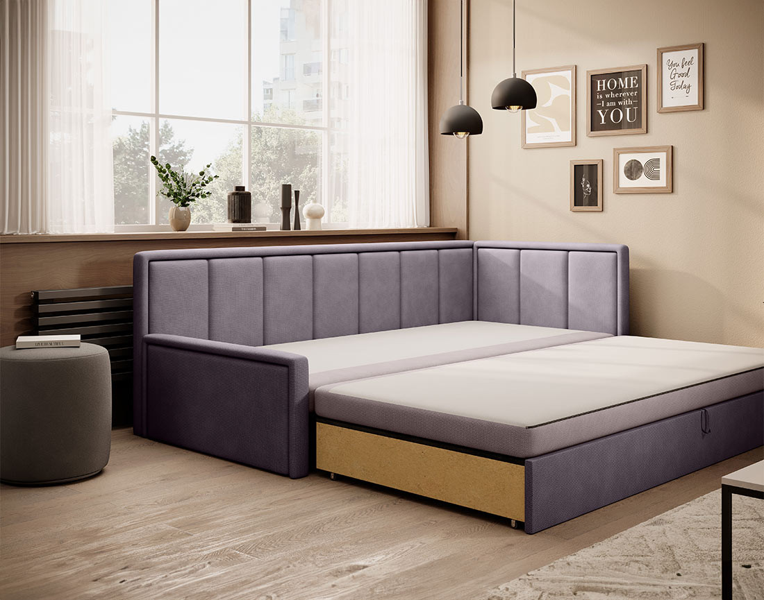 Canapé 3 places droit convertible avec coffre en velours James