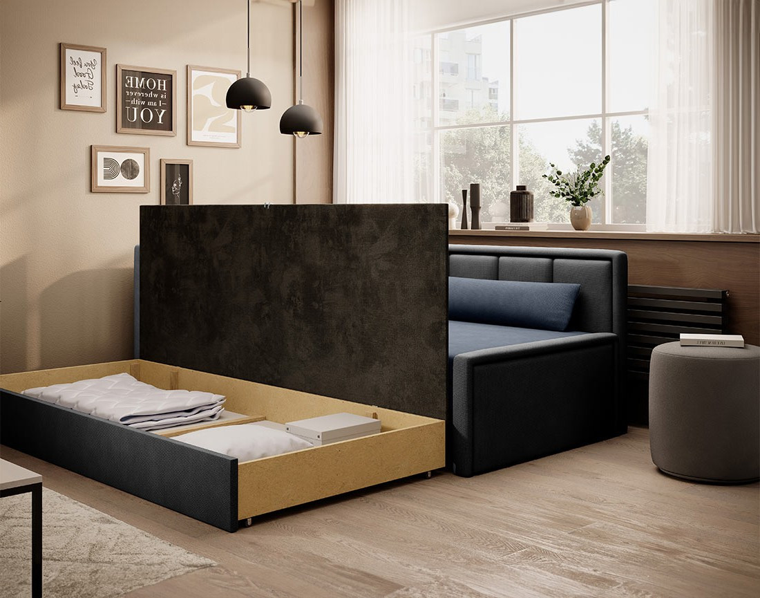 Canapé 3 places gauche convertible avec coffre en velours James