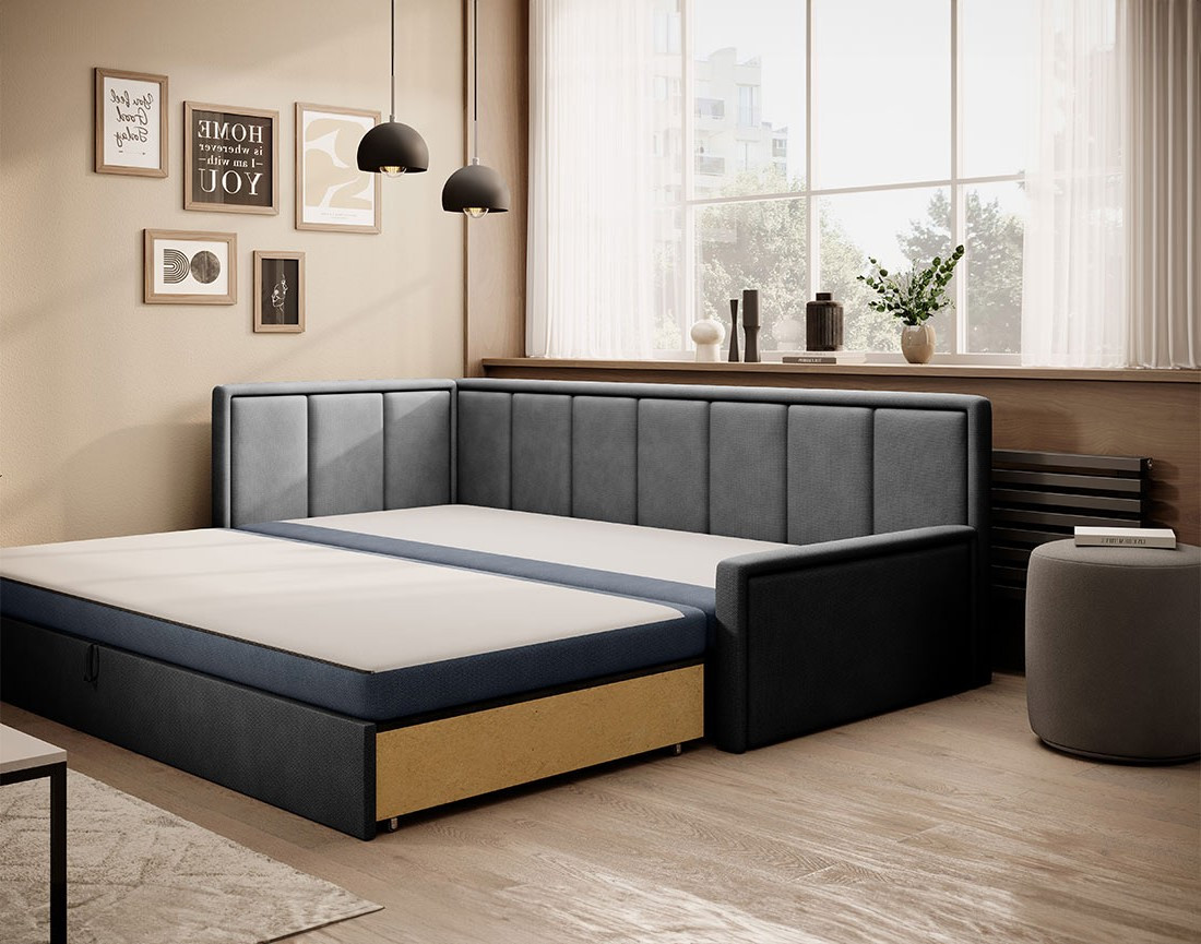 Canapé 3 places gauche convertible avec coffre en velours James